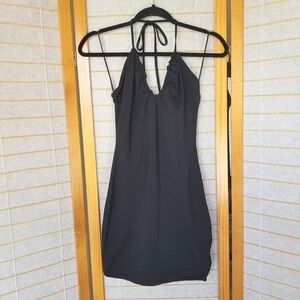 Cotton On Black Mini Dress Halter Style Stretch Knit Bodycon Size XS